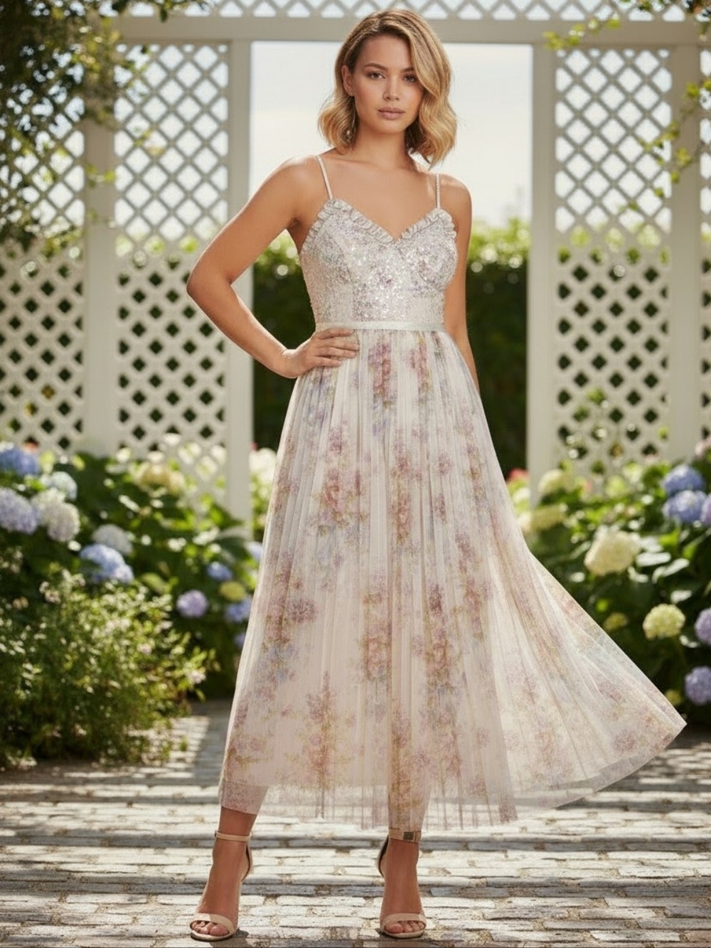 Needle and Thread Floral Wonder Bodice Cami Ankle Gown Moonshine